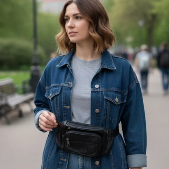 Black Leather Waist Bag - Picture 10 of 10